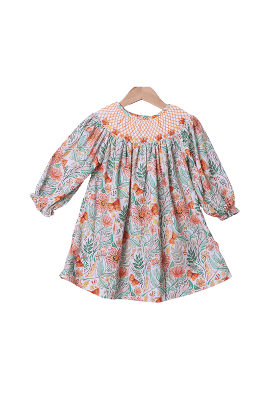 The Smocked Flamingo Apparel & Accessories Smocked Heirloom Fall Floral Butterfly Dress