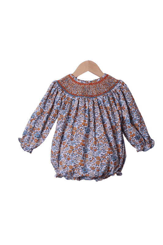 The Smocked Flamingo Apparel & Accessories Smocked Heirloom Fall Floral Long Sleeve Bubble