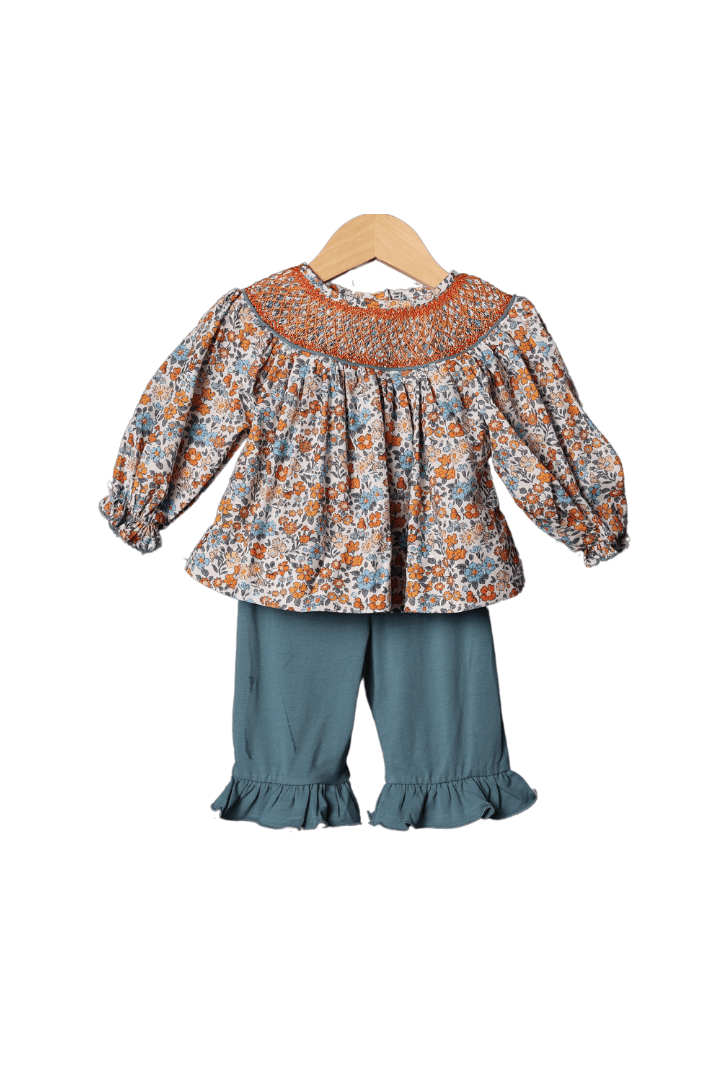 The Smocked Flamingo Apparel & Accessories Smocked Heirloom Fall Floral Pant Set