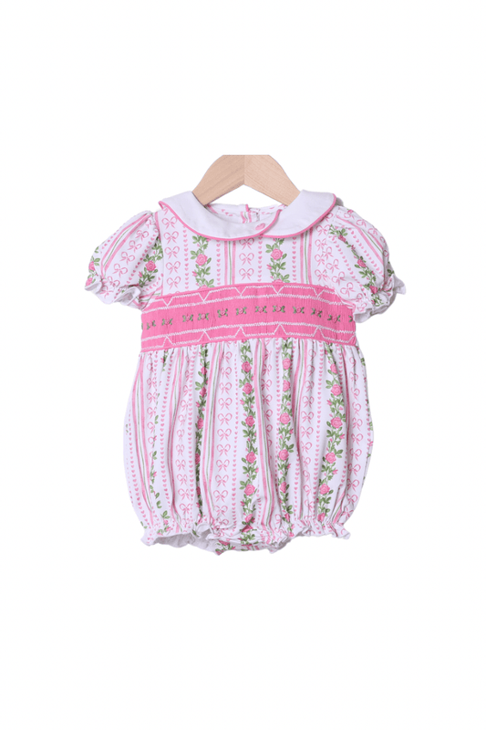 The Smocked Flamingo Apparel & Accessories Smocked Heirloom Fancy Floral Short Sleeve Bubble