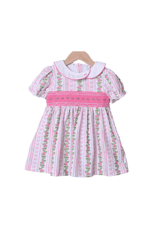 The Smocked Flamingo Apparel & Accessories Smocked Heirloom Fancy Floral Short Sleeve Dress