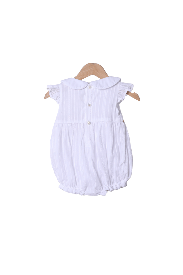 The Smocked Flamingo Apparel & Accessories Smocked Heirloom Floret White Linen Bubble