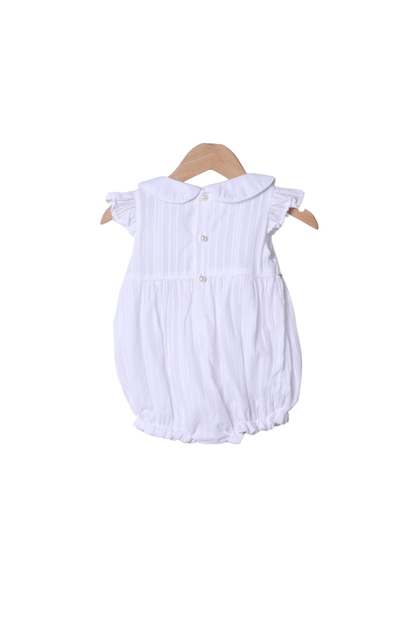The Smocked Flamingo Apparel & Accessories Smocked Heirloom Floret White Linen Bubble