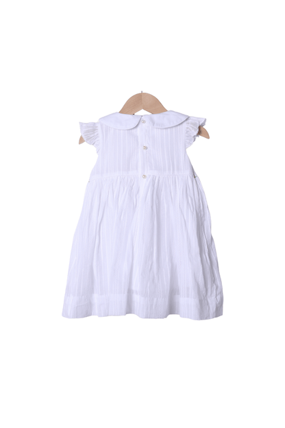 The Smocked Flamingo Apparel & Accessories Smocked Heirloom Floret White Linen Dress