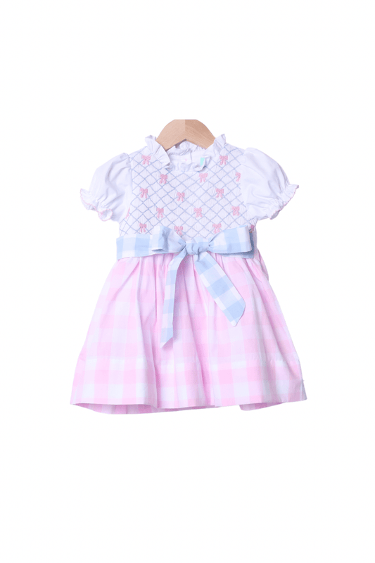 The Smocked Flamingo Apparel & Accessories Smocked Heirloom Gingham Bow Dress