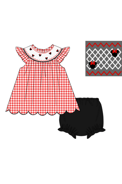 The Smocked Flamingo Apparel & Accessories Smocked Heirloom Mouse Red Gingham Bloomer Set