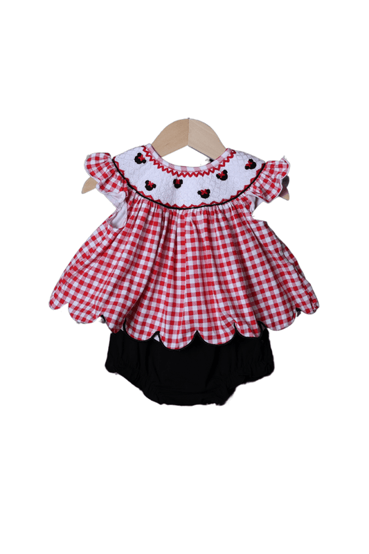 The Smocked Flamingo Apparel & Accessories Smocked Heirloom Mouse Red Gingham Bloomer Set