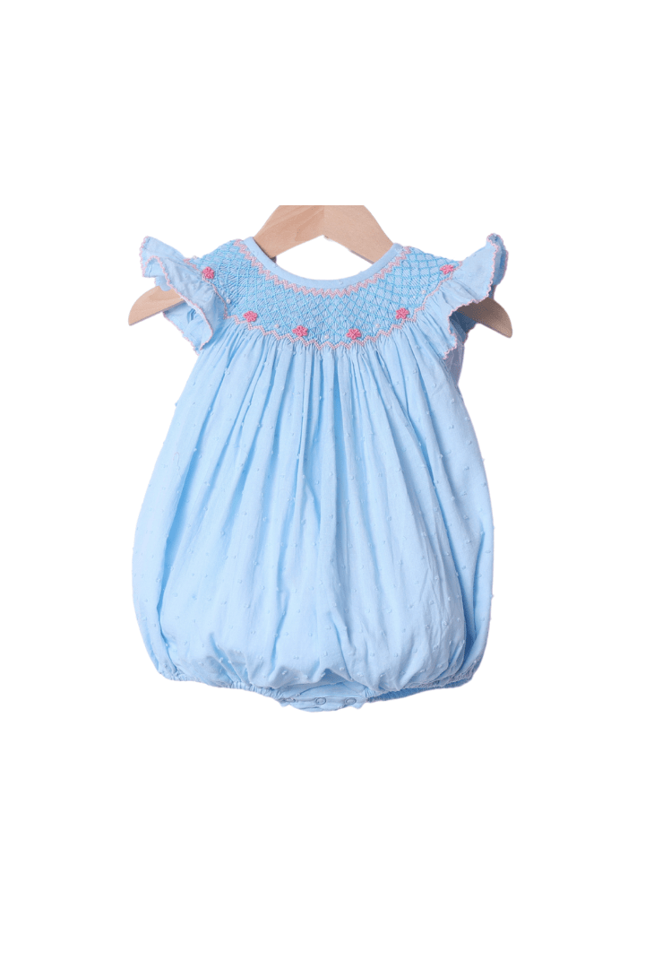 Smocked Little Sister Pink Swiss Dot Bubble main image 1