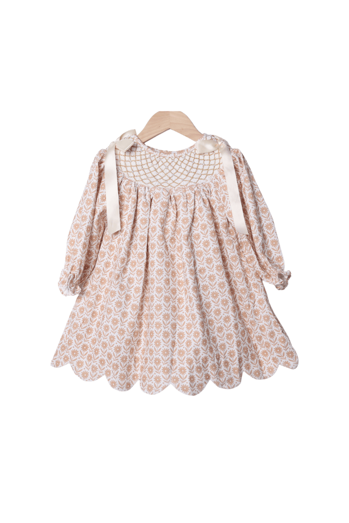The Smocked Flamingo Apparel & Accessories Smocked Heirloom Pearl Cream Floral Corduroy Dress