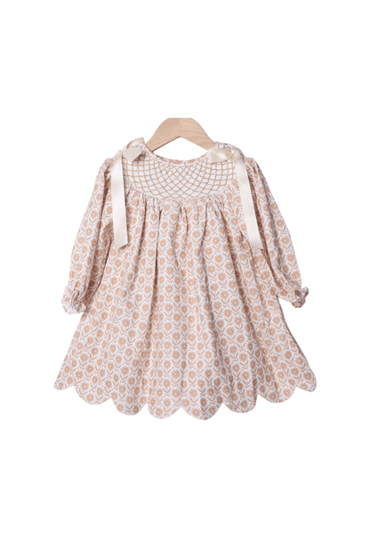 The Smocked Flamingo Apparel & Accessories Smocked Heirloom Pearl Cream Floral Corduroy Dress