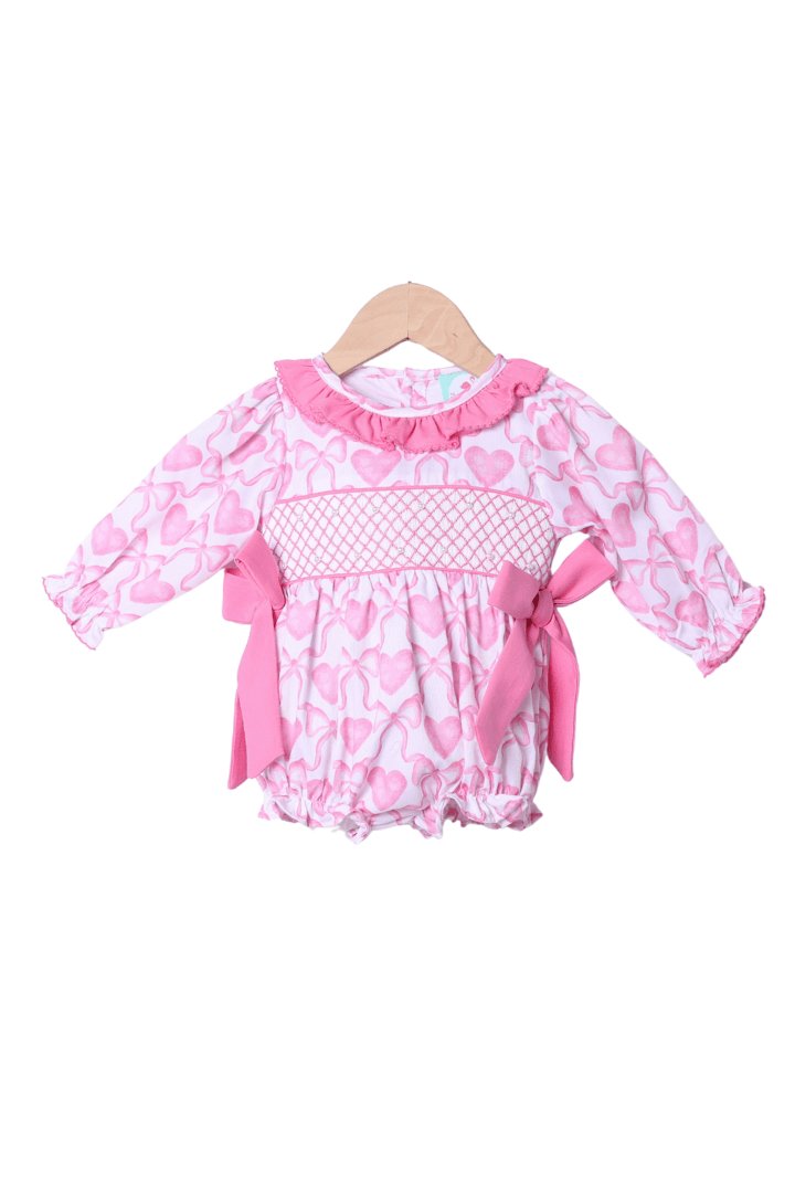 The Smocked Flamingo Apparel & Accessories Smocked Heirloom Pearl Heart and Bow Bubble