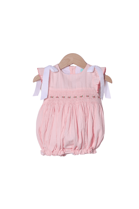 The Smocked Flamingo Apparel & Accessories Smocked Heirloom Pink Linen Rosette Bubble