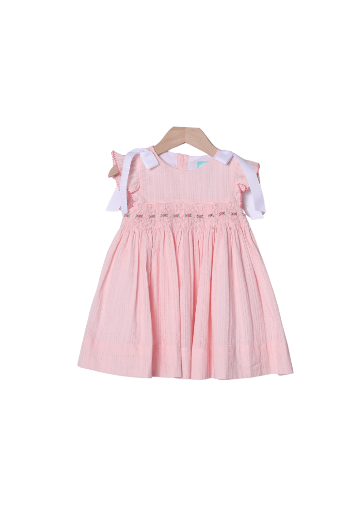 The Smocked Flamingo Apparel & Accessories Smocked Heirloom Pink Linen Rosette Dress