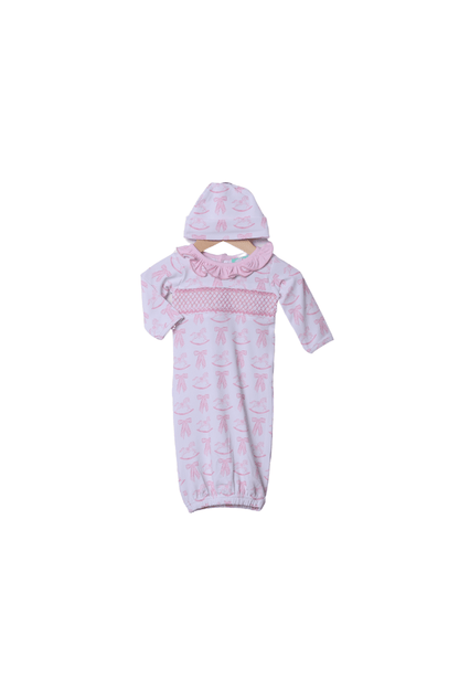 The Smocked Flamingo Apparel & Accessories Smocked Heirloom Pink Rocking Horse Layette Gown and Hat Set