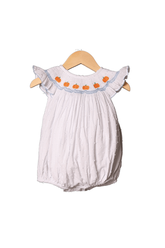 The Smocked Flamingo Apparel & Accessories Smocked Heirloom Pumpkin White Swiss Dot Bubble