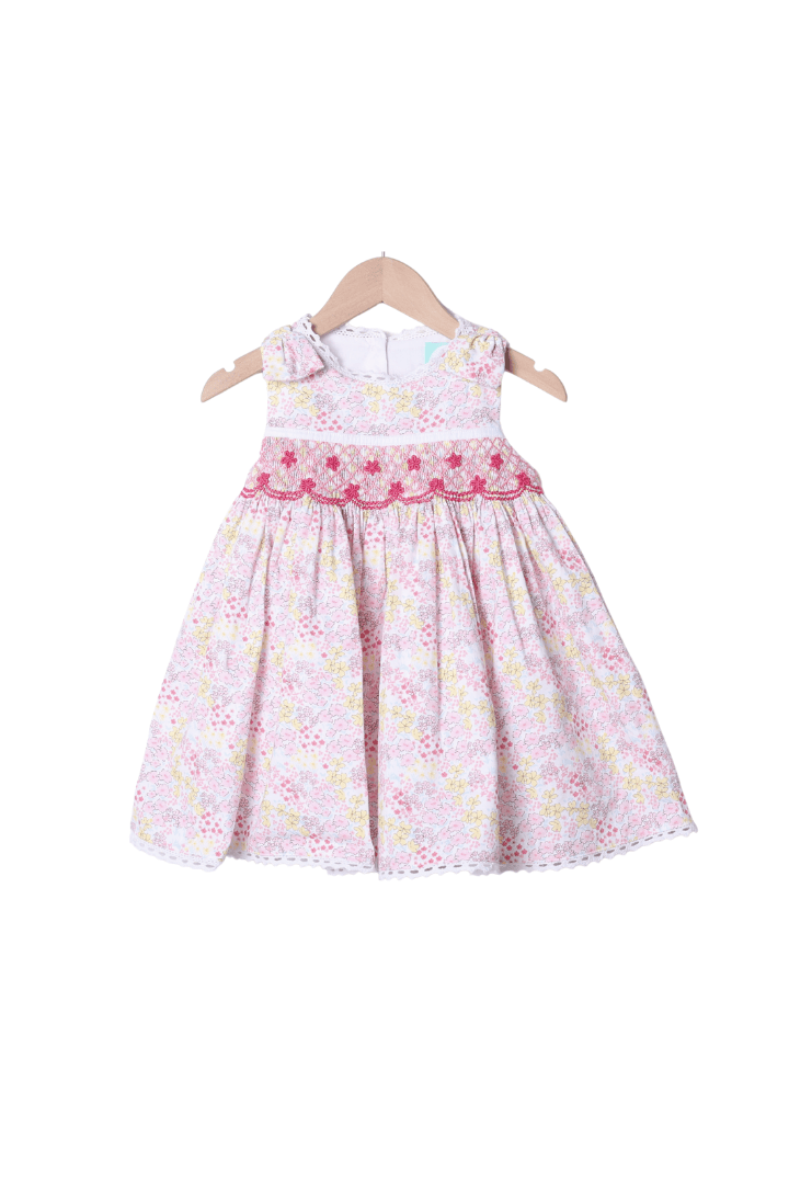 The Smocked Flamingo Apparel & Accessories Smocked Heirloom Spring Floral Bow Dress