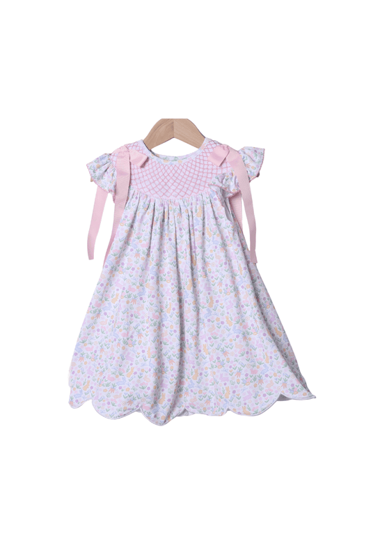 The Smocked Flamingo Apparel & Accessories Smocked Heirloom Sweet Floral Bunny Scalloped Dress