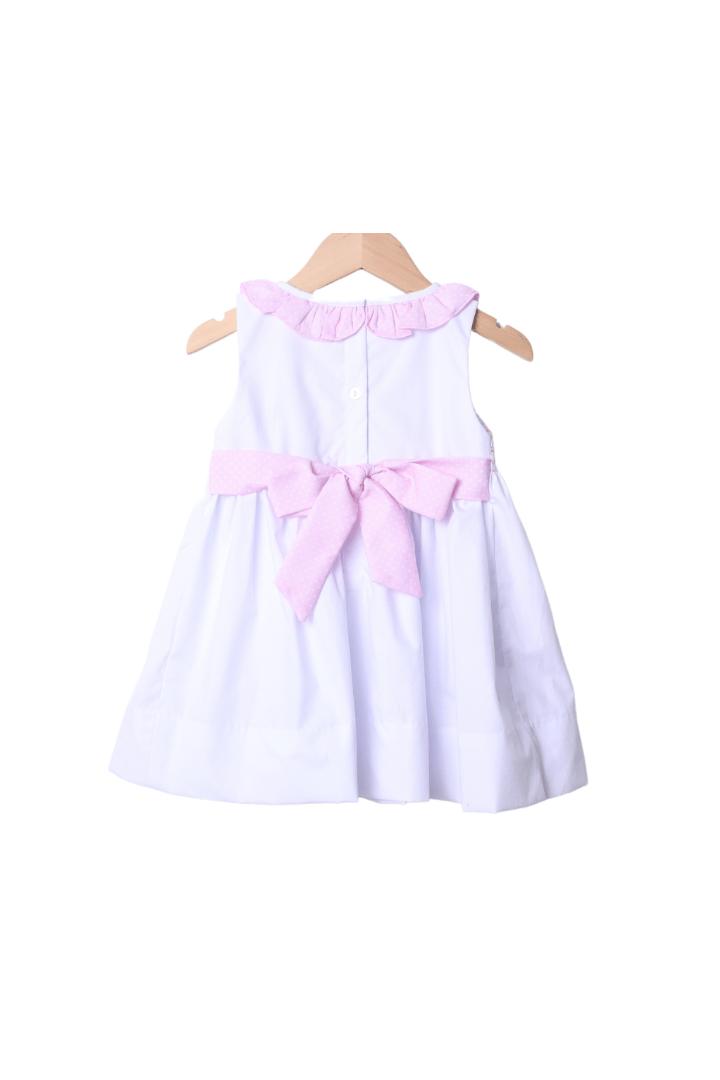 The Smocked Flamingo Apparel & Accessories Smocked Heirloom White and Pink Easter Egg Dress