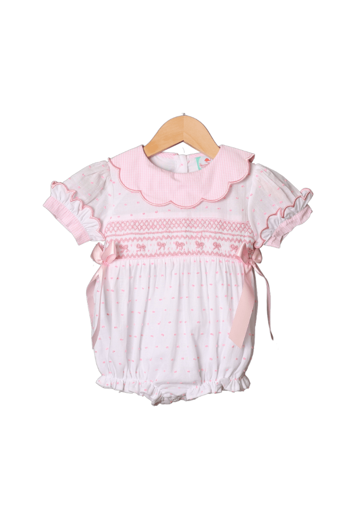 Smocked Big Sister Pink Swiss Dot Bubble