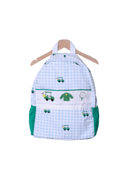 The Smocked Flamingo Apparel & Accessories Smocked Hole in One Blue Gingham Backpack