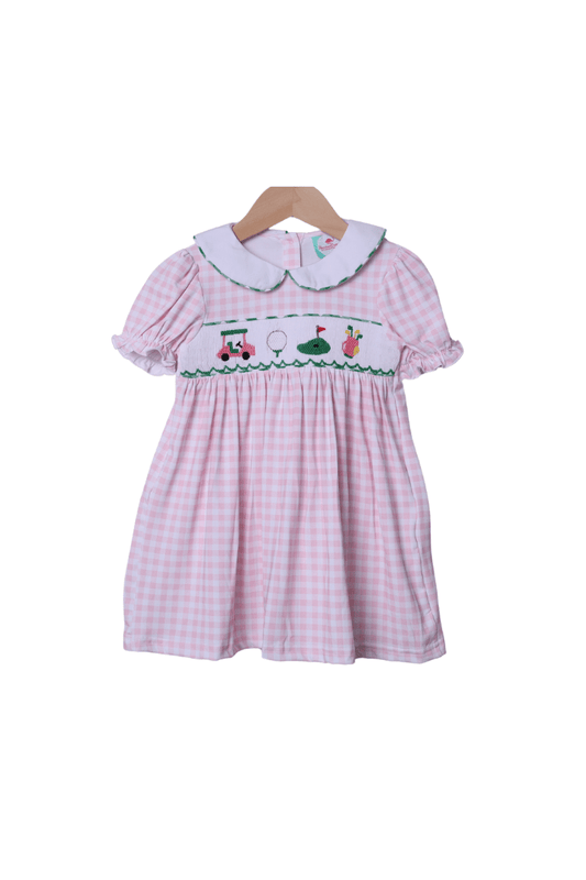 The Smocked Flamingo Apparel & Accessories Smocked Hole in One Pink Gingham Dress