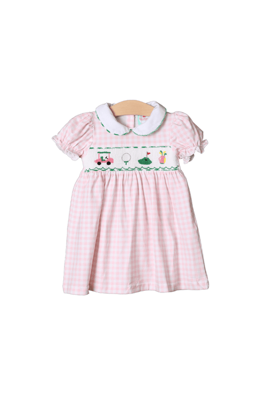 The Smocked Flamingo Apparel & Accessories Smocked Hole in One Pink Gingham Dress