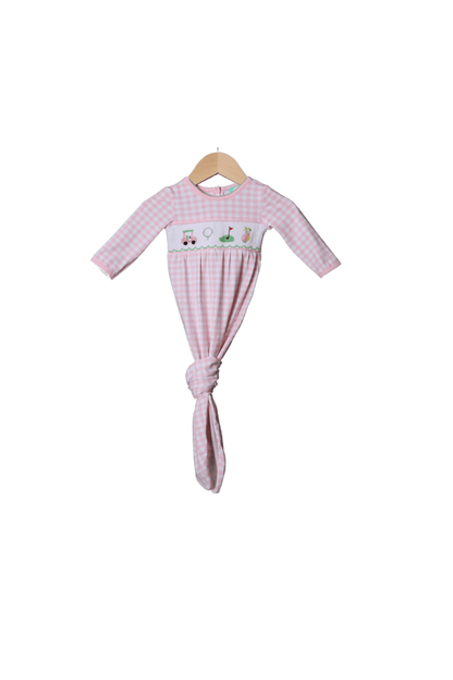 The Smocked Flamingo Apparel & Accessories Smocked Hole in One Pink Gingham Knit Gown