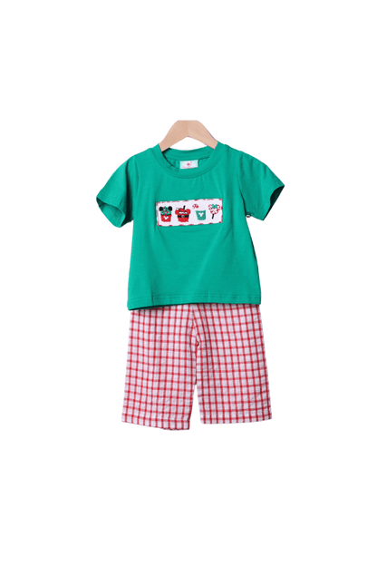 The Smocked Flamingo Apparel & Accessories Smocked Holiday Park Snacks Red Windowpane Pant Set