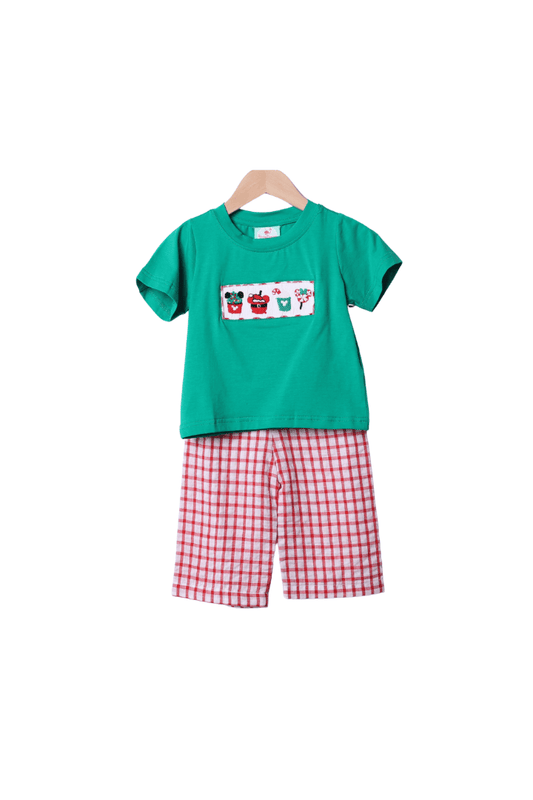 The Smocked Flamingo Apparel & Accessories Smocked Holiday Park Snacks Red Windowpane Pant Set