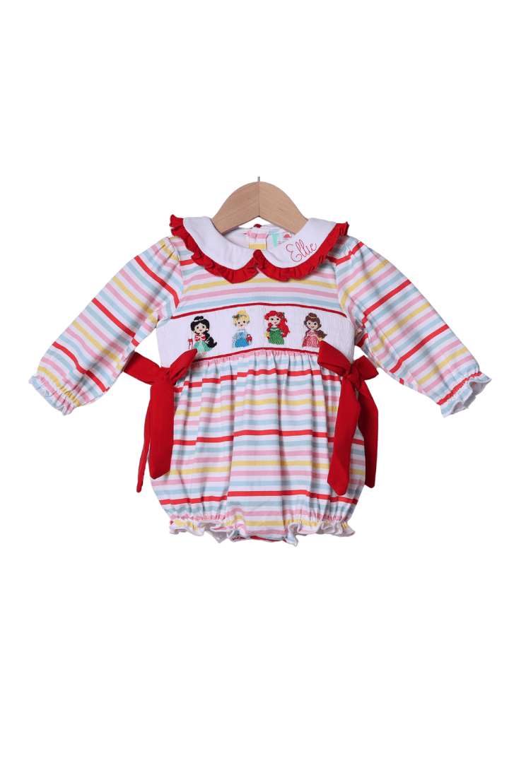 The Smocked Flamingo Apparel & Accessories Smocked Holiday Princess Multi Stripe Bow Bubble