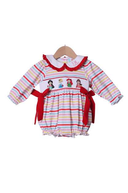 The Smocked Flamingo Apparel & Accessories Smocked Holiday Princess Multi Stripe Bow Bubble