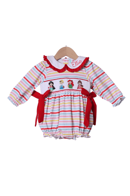 The Smocked Flamingo Apparel & Accessories Smocked Holiday Princess Multi Stripe Bow Bubble