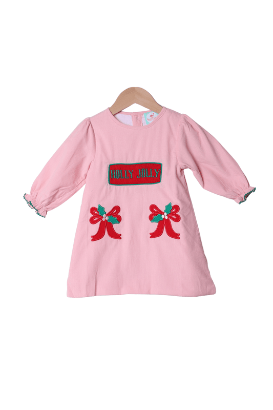 The Smocked Flamingo Apparel & Accessories Smocked Holly Jolly Pink Bow Dress