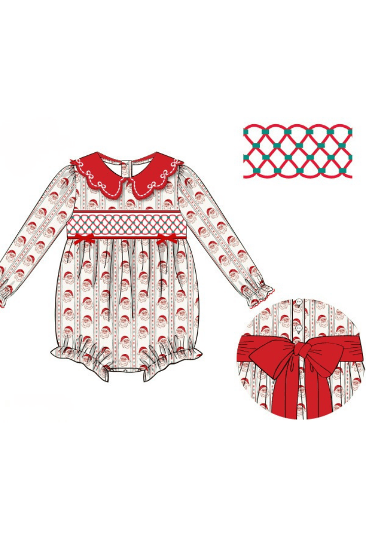 The Smocked Flamingo Apparel & Accessories Smocked Holly Jolly Santa Bow Bubble