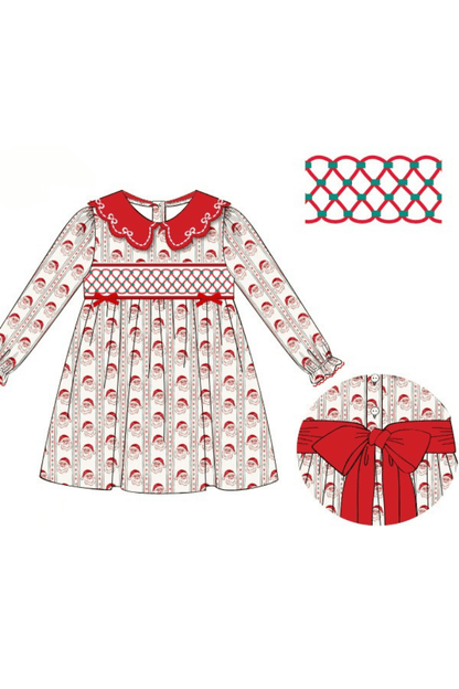 The Smocked Flamingo Apparel & Accessories Smocked Holly Jolly Santa Bow Dress