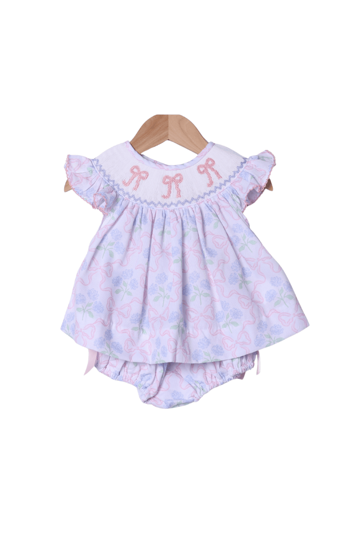 The Smocked Flamingo Apparel & Accessories Smocked Hydrangea Bow Bloomer Set