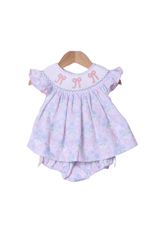The Smocked Flamingo Apparel & Accessories Smocked Hydrangea Bow Bloomer Set