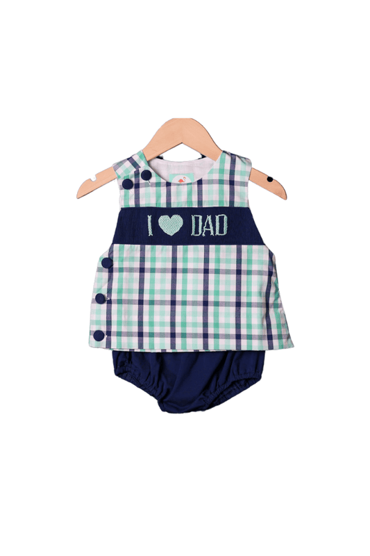 The Smocked Flamingo Apparel & Accessories Smocked I Love Dad Plaid Diaper Set