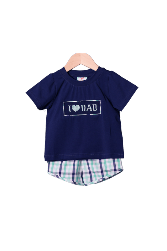 The Smocked Flamingo Apparel & Accessories Smocked I Love Dad Plaid Short Set