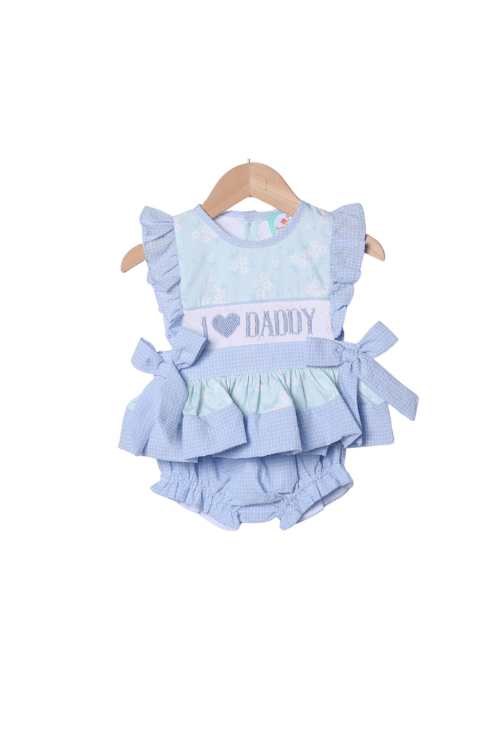 The Smocked Flamingo Apparel & Accessories Smocked I Love Daddy Blue and Green Floral Bloomer Set