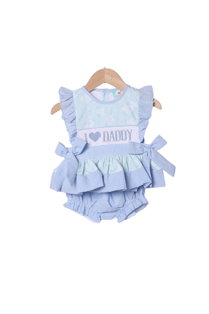 The Smocked Flamingo Apparel & Accessories Smocked I Love Daddy Blue and Green Floral Bloomer Set