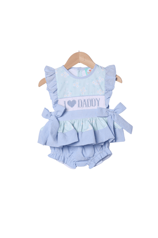The Smocked Flamingo Apparel & Accessories Smocked I Love Daddy Blue and Green Floral Bloomer Set