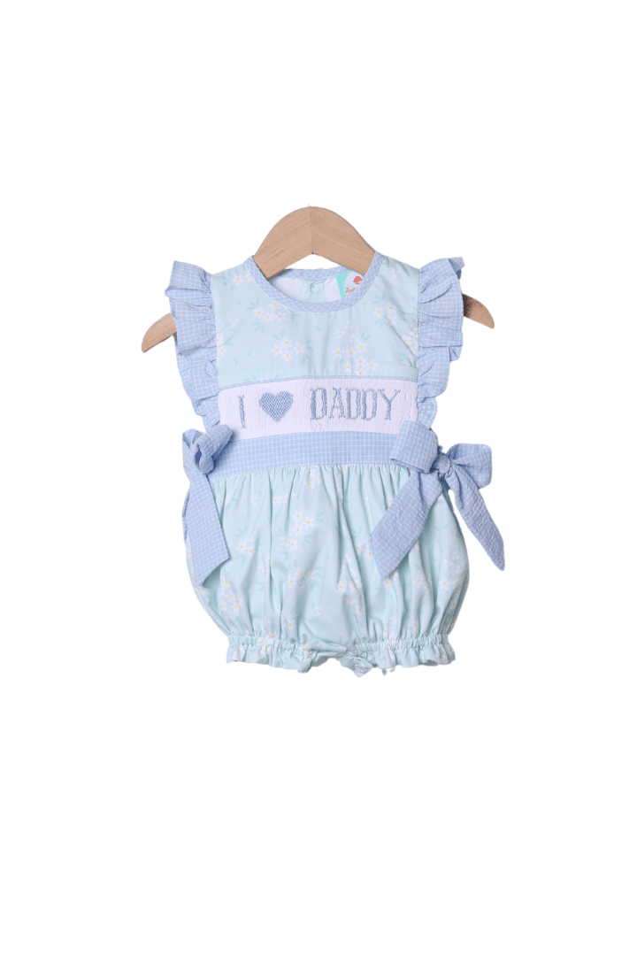 The Smocked Flamingo Apparel & Accessories Smocked I Love Daddy Blue and Green Floral Bubble