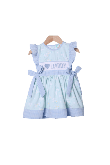 The Smocked Flamingo Apparel & Accessories Smocked I Love Daddy Blue and Green Floral Dress