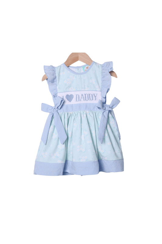The Smocked Flamingo Apparel & Accessories Smocked I Love Daddy Blue and Green Floral Dress