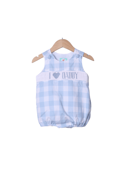The Smocked Flamingo Apparel & Accessories Smocked I Love Daddy Blue Buffalo Check Bubble