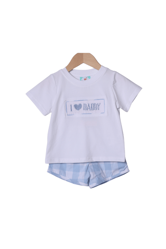 The Smocked Flamingo Apparel & Accessories Smocked I Love Daddy Blue Buffalo Check Short Set