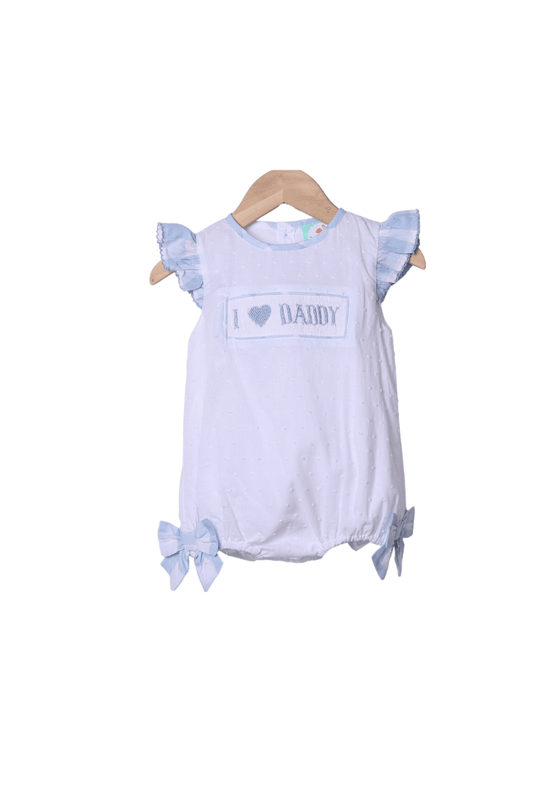 The Smocked Flamingo Apparel & Accessories Smocked I Love Daddy Blue Buffalo Check White Swiss Dot Bubble