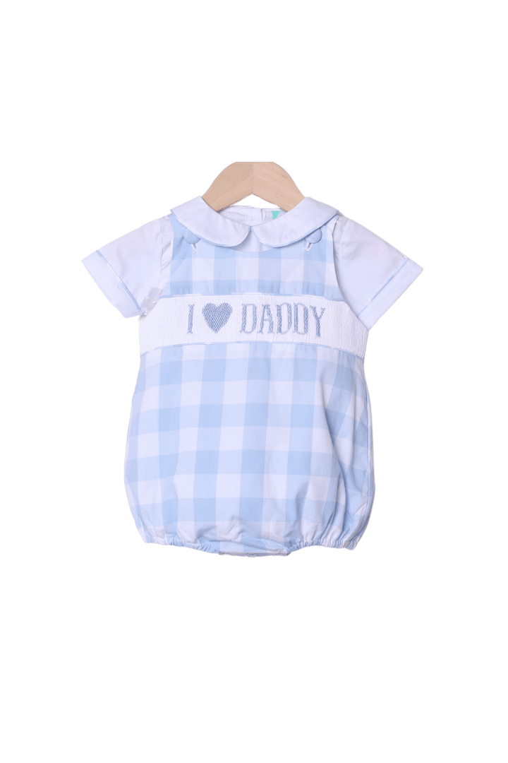 The Smocked Flamingo Apparel & Accessories Smocked I Love Daddy Blue Gingham Bubble/Shirt