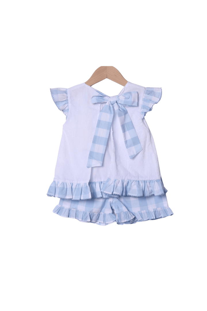 The Smocked Flamingo Apparel & Accessories Smocked I Love Daddy Blue Gingham White Swiss Dot Short Set